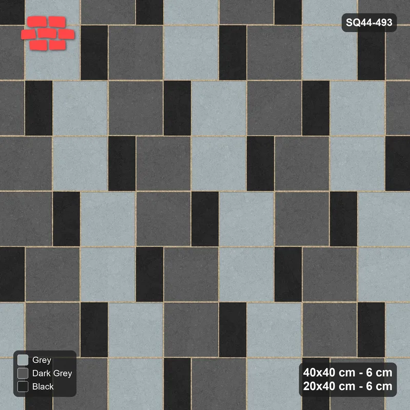 Interlock (Pasco) 40x40 cm · SQ44-493 · Slab Pair + Plank Step, Right, Kerb, 325 cm - Graphite Scale · Top view Interlock (Pasco) 40x40 cm · SQ44-493 · Slab Pair + Plank Step, Right, Kerb, 325 cm - Graphite Scale · Top view
