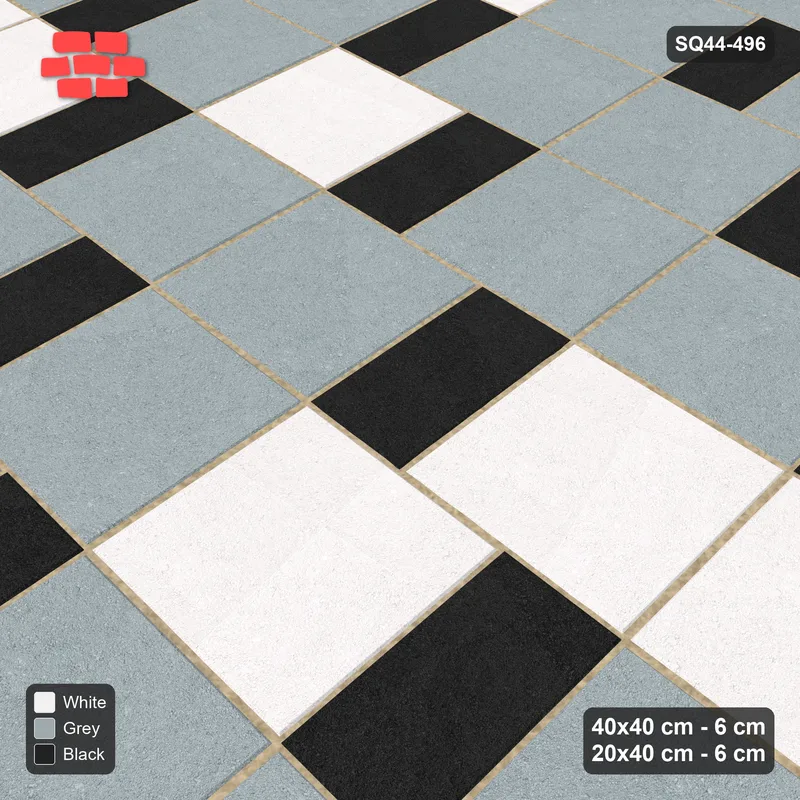 Interlock (Pasco) 40x40 cm · SQ44-496 · Slab Pair + Plank Step, Blend, Left, 340 cm - Tuxedo · Side view Interlock (Pasco) 40x40 cm · SQ44-496 · Slab Pair + Plank Step, Blend, Left, 340 cm - Tuxedo · Side view