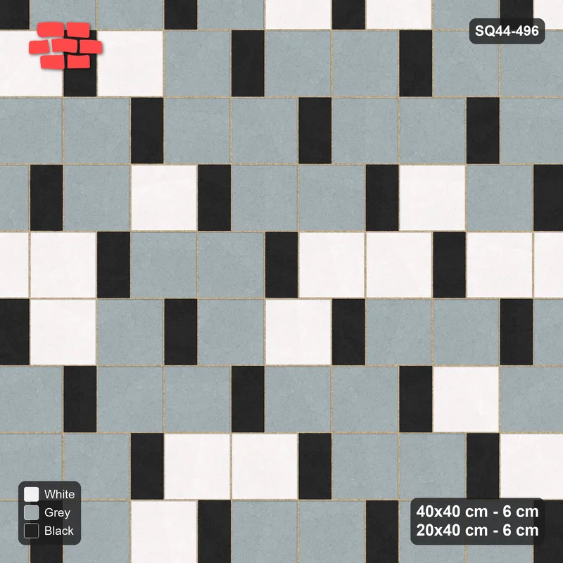 Interlock (Pasco) 40x40 cm · SQ44-496 · Slab Pair + Plank Step, Blend, Left, 340 cm - Tuxedo · Top view Interlock (Pasco) 40x40 cm · SQ44-496 · Slab Pair + Plank Step, Blend, Left, 340 cm - Tuxedo · Top view