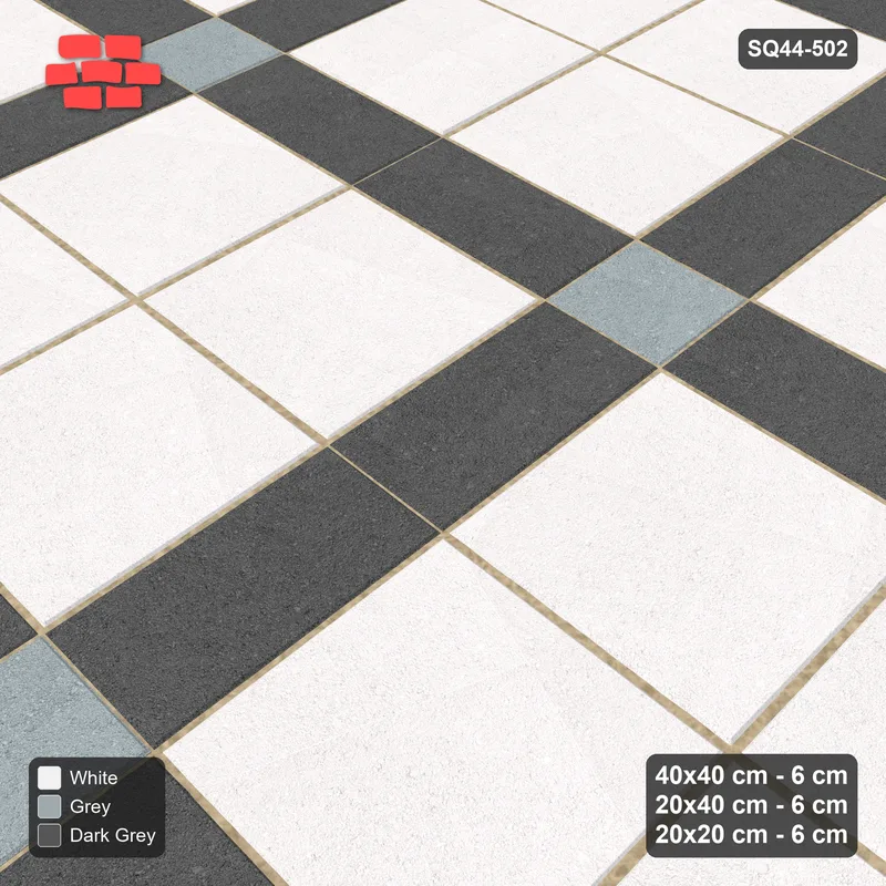 Interlock (Pasco) 40x40 cm · SQ44-502 · Panel Grid 2x2, Accent Crossings, Kerb, 340 cm - Monochrome · Side view Interlock (Pasco) 40x40 cm · SQ44-502 · Panel Grid 2x2, Accent Crossings, Kerb, 340 cm - Monochrome · Side view