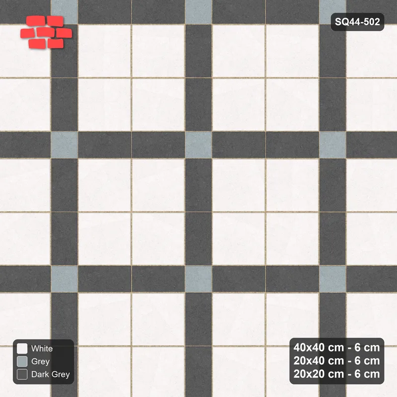 Interlock (Pasco) 40x40 cm · SQ44-502 · Panel Grid 2x2, Accent Crossings, Kerb, 340 cm - Monochrome · Top view Interlock (Pasco) 40x40 cm · SQ44-502 · Panel Grid 2x2, Accent Crossings, Kerb, 340 cm - Monochrome · Top view