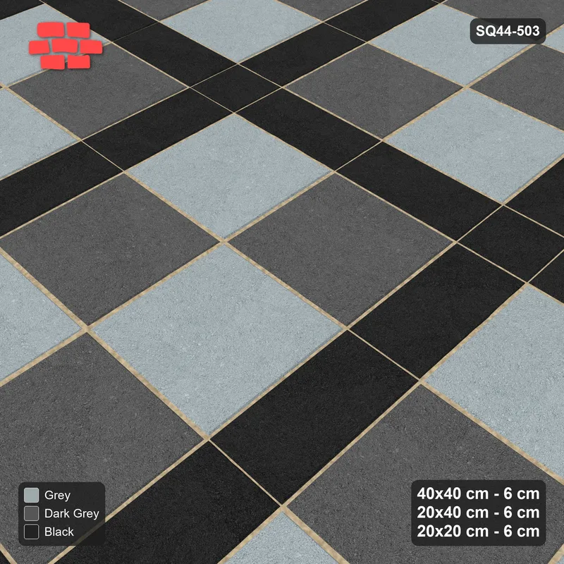 Interlock (Pasco) 40x40 cm · SQ44-503 · Panel Grid 2x3, Two-Tone Slabs, 360 cm - Graphite Scale · Side view Interlock (Pasco) 40x40 cm · SQ44-503 · Panel Grid 2x3, Two-Tone Slabs, 360 cm - Graphite Scale · Side view