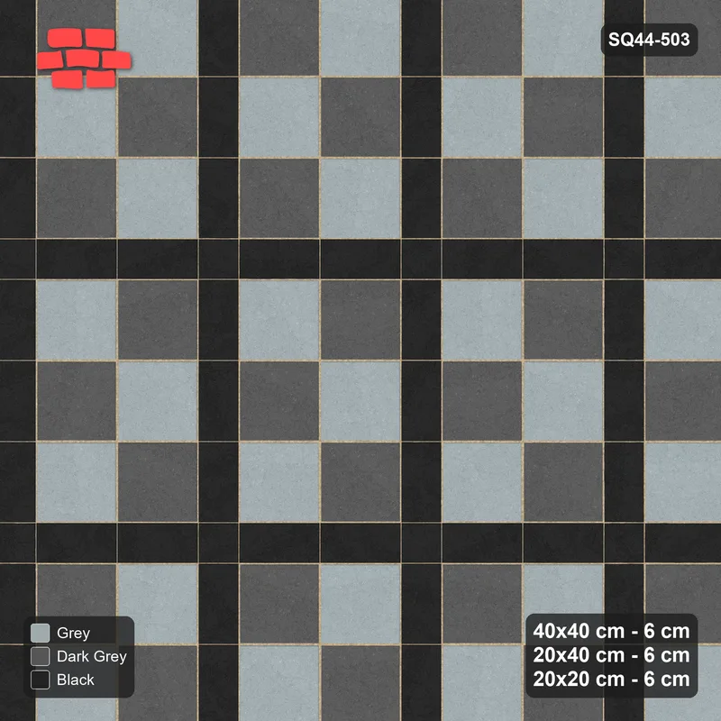 Interlock (Pasco) 40x40 cm · SQ44-503 · Panel Grid 2x3, Two-Tone Slabs, 360 cm - Graphite Scale · Top view Interlock (Pasco) 40x40 cm · SQ44-503 · Panel Grid 2x3, Two-Tone Slabs, 360 cm - Graphite Scale · Top view