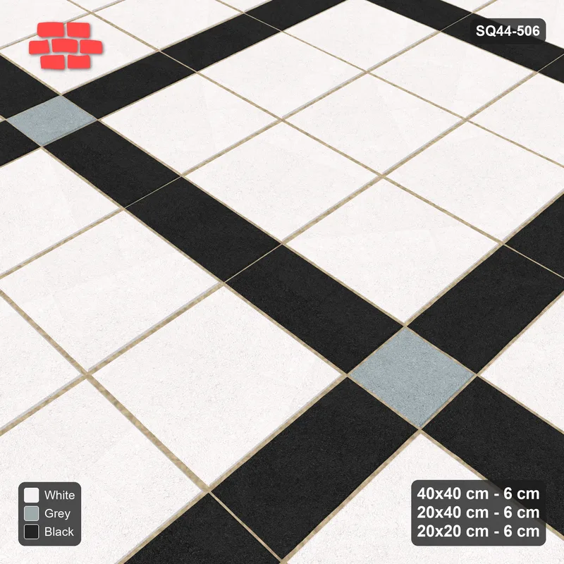 Interlock (Pasco) 40x40 cm · SQ44-506 · Panel Grid 3x3, Accent Crossings, Kerb, 405 cm - Tuxedo · Side view Interlock (Pasco) 40x40 cm · SQ44-506 · Panel Grid 3x3, Accent Crossings, Kerb, 405 cm - Tuxedo · Side view