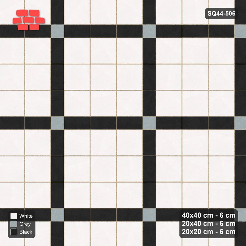 Interlock (Pasco) 40x40 cm · SQ44-506 · Panel Grid 3x3, Accent Crossings, Kerb, 405 cm - Tuxedo · Top view Interlock (Pasco) 40x40 cm · SQ44-506 · Panel Grid 3x3, Accent Crossings, Kerb, 405 cm - Tuxedo · Top view