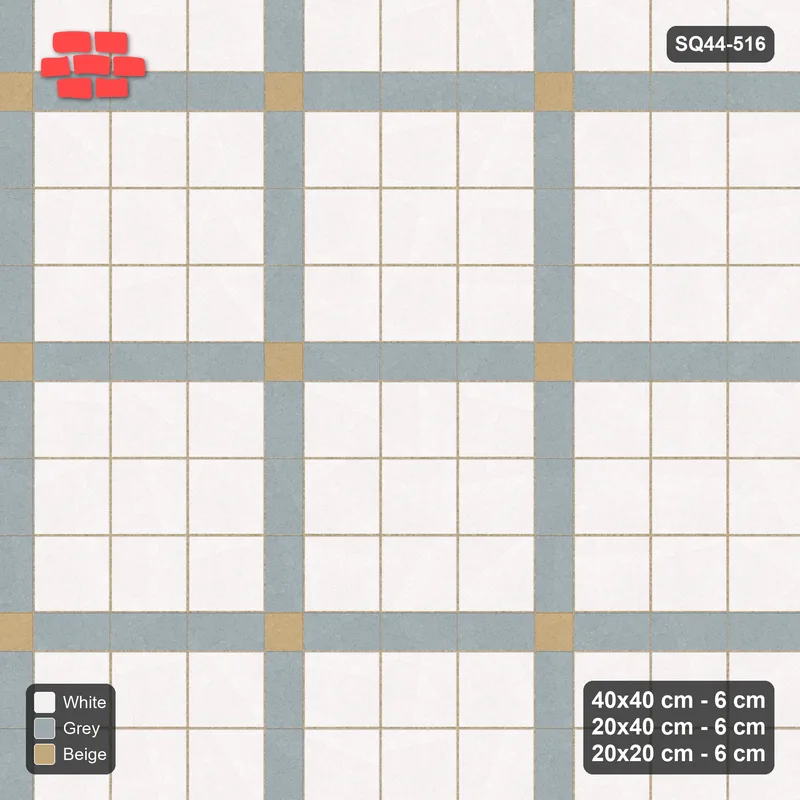 Interlock (Pasco) 40x40 cm · SQ44-516 · Panel Grid 3x3, Accent Crossings, 420 cm - Coastal · Top view Interlock (Pasco) 40x40 cm · SQ44-516 · Panel Grid 3x3, Accent Crossings, 420 cm - Coastal · Top view
