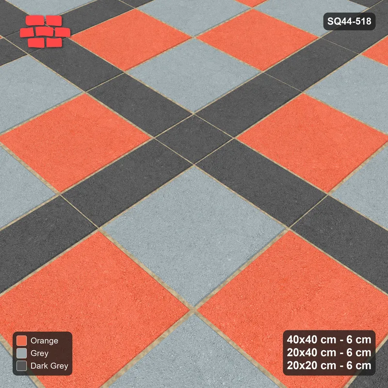 Interlock (Pasco) 40x40 cm · SQ44-518 · Panel Grid 2x3, Two-Tone Slabs, Kerb, 380 cm - Sunset Slate · Side view Interlock (Pasco) 40x40 cm · SQ44-518 · Panel Grid 2x3, Two-Tone Slabs, Kerb, 380 cm - Sunset Slate · Side view