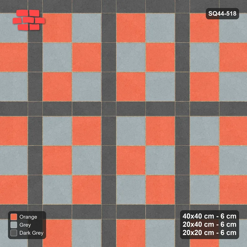 Interlock (Pasco) 40x40 cm · SQ44-518 · Panel Grid 2x3, Two-Tone Slabs, Kerb, 380 cm - Sunset Slate · Top view Interlock (Pasco) 40x40 cm · SQ44-518 · Panel Grid 2x3, Two-Tone Slabs, Kerb, 380 cm - Sunset Slate · Top view