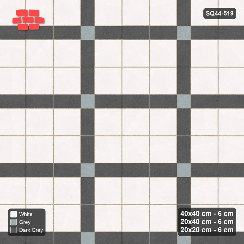 Interlock (Pasco) 40x40 cm · SQ44-519 · Panel Grid 3x2, Accent Crossings, 360 cm - Monochrome · Top view Interlock (Pasco) 40x40 cm · SQ44-519 · Panel Grid 3x2, Accent Crossings, 360 cm - Monochrome · Top view