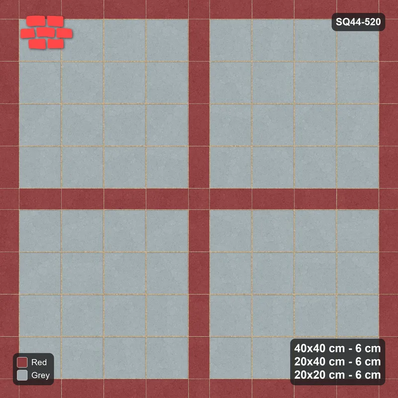 Interlock (Pasco) 40x40 cm · SQ44-520 · Panel Grid 4x4, Dark Plank Lines, Line Edges - Brick & Ash · Top view Interlock (Pasco) 40x40 cm · SQ44-520 · Panel Grid 4x4, Dark Plank Lines, Line Edges - Brick & Ash · Top view