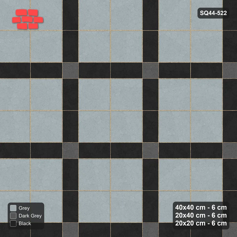 Interlock (Pasco) 40x40 cm · SQ44-522 · Panel Grid 2x2, Accent Crossings, Kerb - Graphite Scale · Top view Interlock (Pasco) 40x40 cm · SQ44-522 · Panel Grid 2x2, Accent Crossings, Kerb - Graphite Scale · Top view