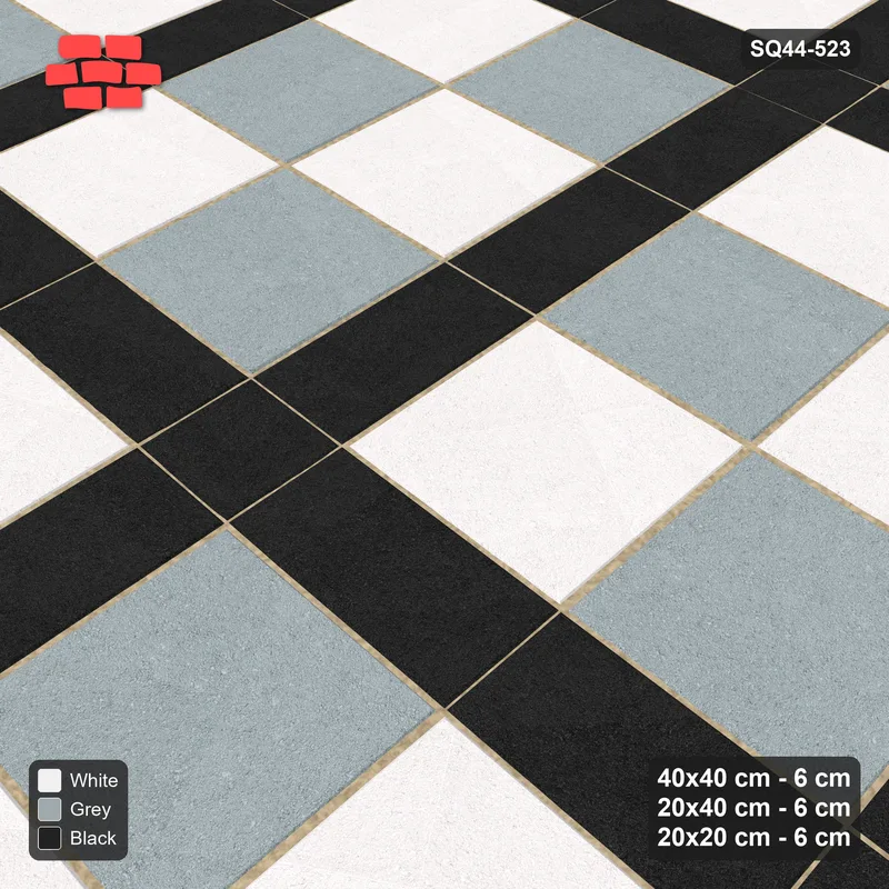 Interlock (Pasco) 40x40 cm · SQ44-523 · Panel Grid 2x3, Two-Tone Slabs, 340 cm - Tuxedo · Side view Interlock (Pasco) 40x40 cm · SQ44-523 · Panel Grid 2x3, Two-Tone Slabs, 340 cm - Tuxedo · Side view