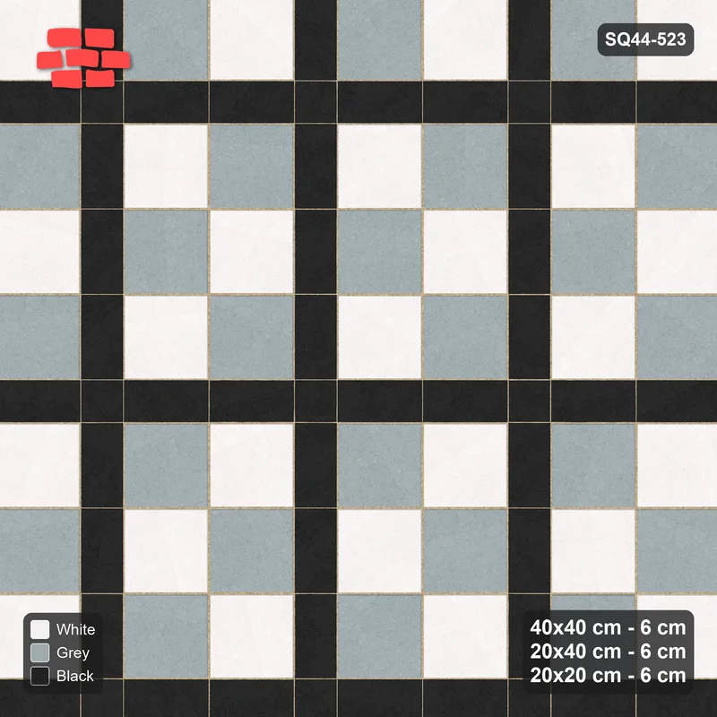 Interlock (Pasco) 40x40 cm · SQ44-523 · Panel Grid 2x3, Two-Tone Slabs, 340 cm - Tuxedo · Top view Interlock (Pasco) 40x40 cm · SQ44-523 · Panel Grid 2x3, Two-Tone Slabs, 340 cm - Tuxedo · Top view