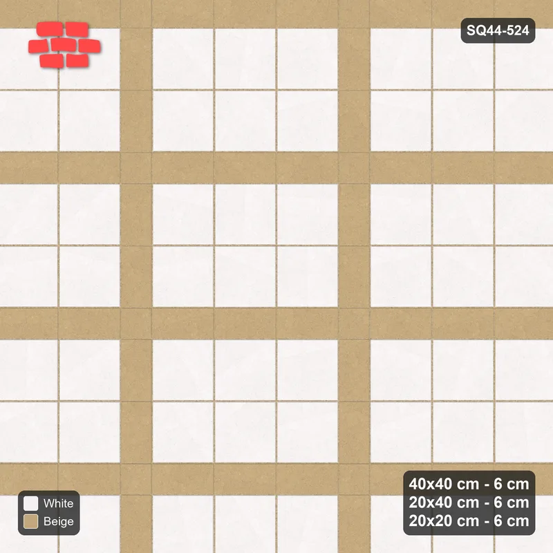 Interlock (Pasco) 40x40 cm · SQ44-524 · Panel Grid 3x2, Dark Plank Lines, 360 cm - Ivory & Sand · Top view Interlock (Pasco) 40x40 cm · SQ44-524 · Panel Grid 3x2, Dark Plank Lines, 360 cm - Ivory & Sand · Top view