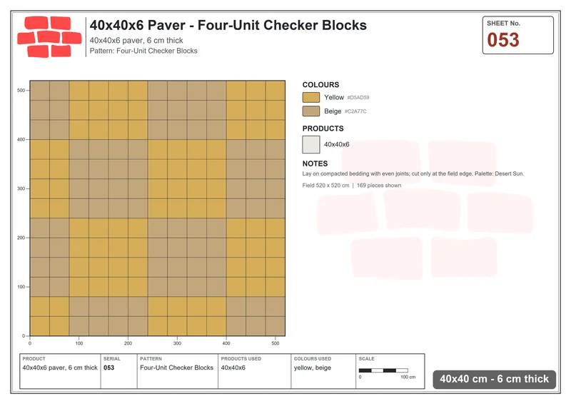 Interlock (Pasco) 40x40 cm · SQ44-53 · Four-Unit Checker Blocks · Laying plan Interlock (Pasco) 40x40 cm · SQ44-53 · Four-Unit Checker Blocks · Laying plan