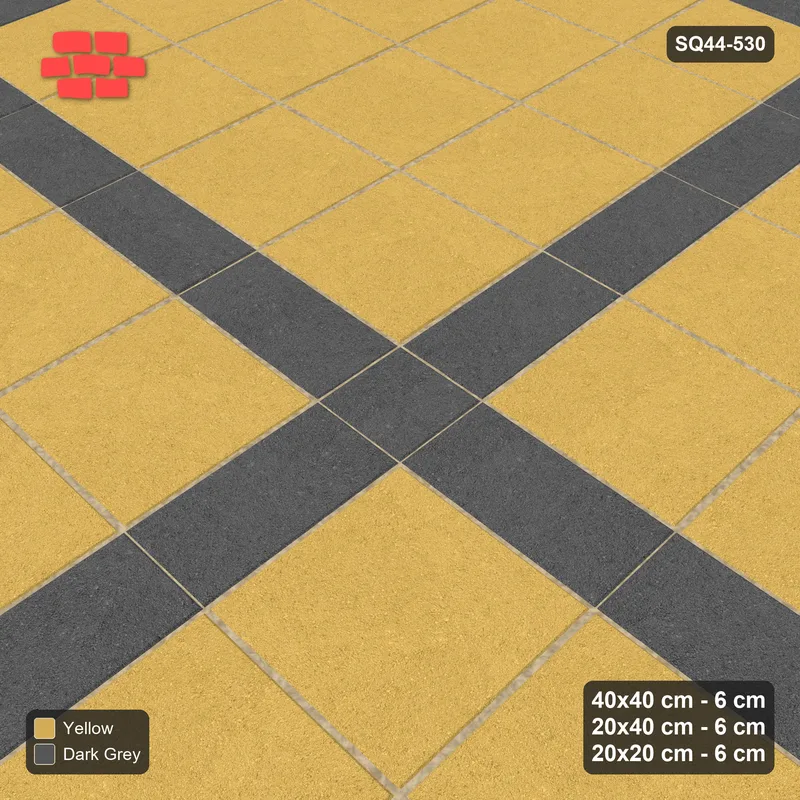 Interlock (Pasco) 40x40 cm · SQ44-530 · Panel Grid 4x4, Dark Plank Lines, Kerb - Mustard Slate · Side view Interlock (Pasco) 40x40 cm · SQ44-530 · Panel Grid 4x4, Dark Plank Lines, Kerb - Mustard Slate · Side view