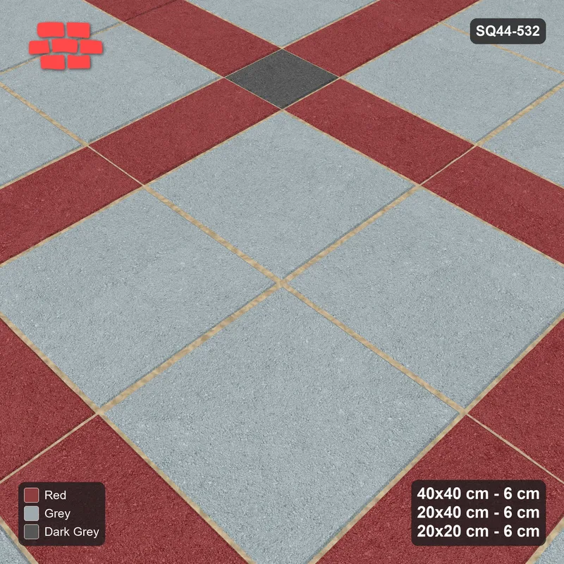 Interlock (Pasco) 40x40 cm · SQ44-532 · Panel Grid 2x2, Accent Crossings, Half Edges - Urban Brick · Side view Interlock (Pasco) 40x40 cm · SQ44-532 · Panel Grid 2x2, Accent Crossings, Half Edges - Urban Brick · Side view