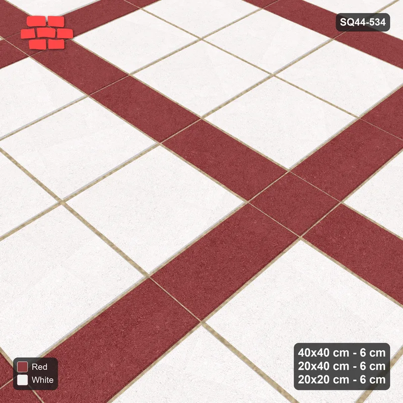 Interlock (Pasco) 40x40 cm · SQ44-534 · Panel Grid 3x2, Dark Plank Lines, Kerb - Burgundy & Ivory · Side view Interlock (Pasco) 40x40 cm · SQ44-534 · Panel Grid 3x2, Dark Plank Lines, Kerb - Burgundy & Ivory · Side view