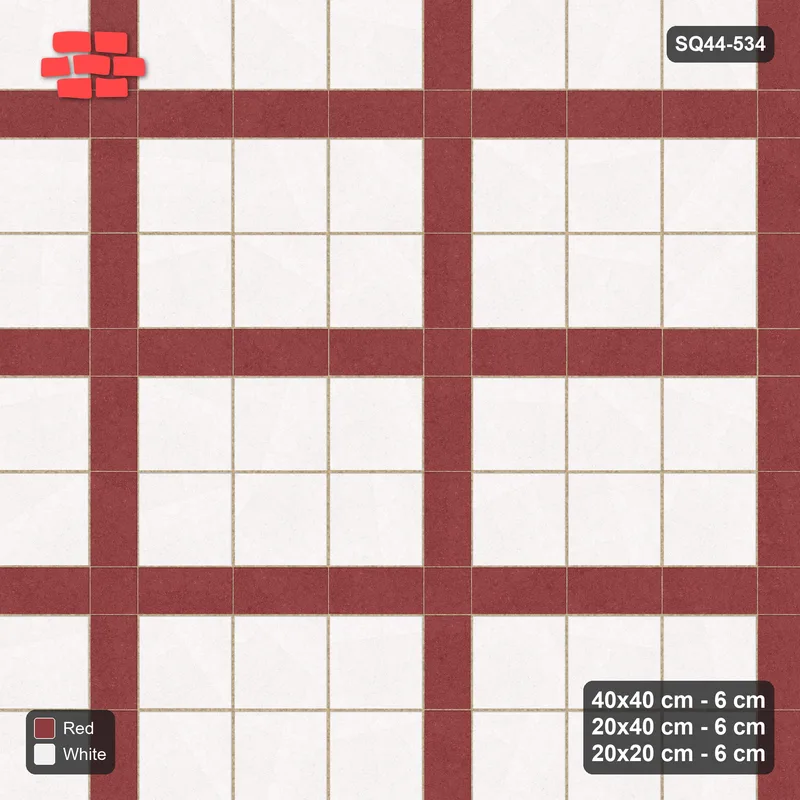 Interlock (Pasco) 40x40 cm · SQ44-534 · Panel Grid 3x2, Dark Plank Lines, Kerb - Burgundy & Ivory · Top view Interlock (Pasco) 40x40 cm · SQ44-534 · Panel Grid 3x2, Dark Plank Lines, Kerb - Burgundy & Ivory · Top view