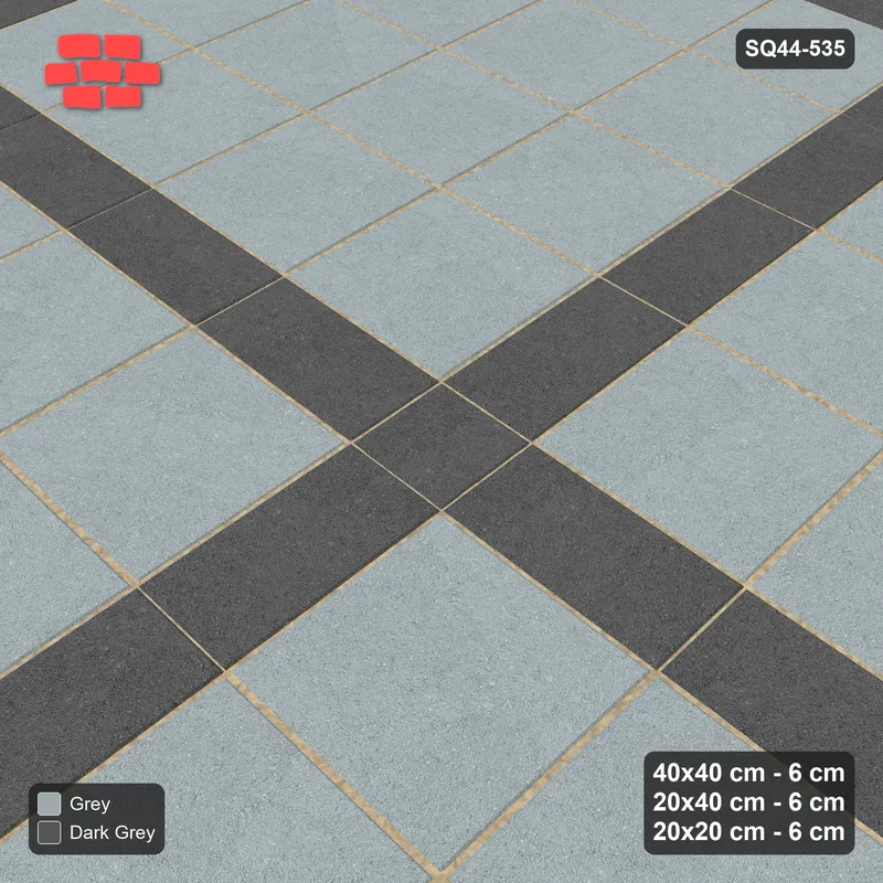 Interlock (Pasco) 40x40 cm · SQ44-535 · Panel Grid 4x4, Dark Plank Lines, Line Edges - Charcoal Edge · Side view Interlock (Pasco) 40x40 cm · SQ44-535 · Panel Grid 4x4, Dark Plank Lines, Line Edges - Charcoal Edge · Side view