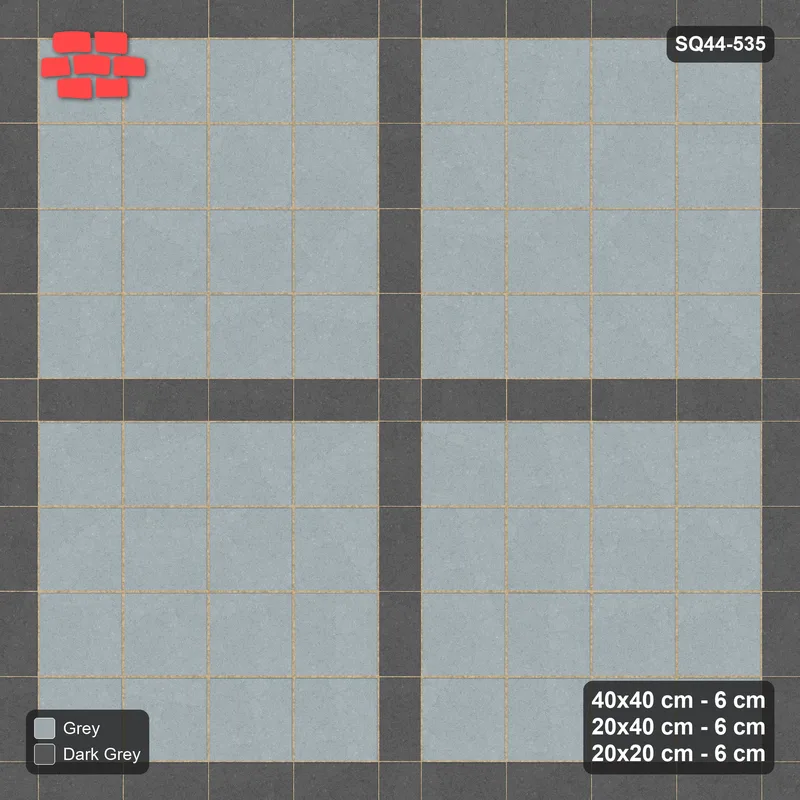 Interlock (Pasco) 40x40 cm · SQ44-535 · Panel Grid 4x4, Dark Plank Lines, Line Edges - Charcoal Edge · Top view Interlock (Pasco) 40x40 cm · SQ44-535 · Panel Grid 4x4, Dark Plank Lines, Line Edges - Charcoal Edge · Top view