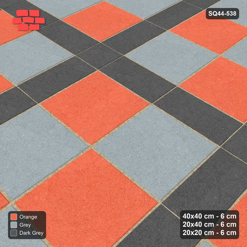 Interlock (Pasco) 40x40 cm · SQ44-538 · Panel Grid 2x3, Two-Tone Slabs, Kerb, 360 cm - Sunset Slate · Side view Interlock (Pasco) 40x40 cm · SQ44-538 · Panel Grid 2x3, Two-Tone Slabs, Kerb, 360 cm - Sunset Slate · Side view