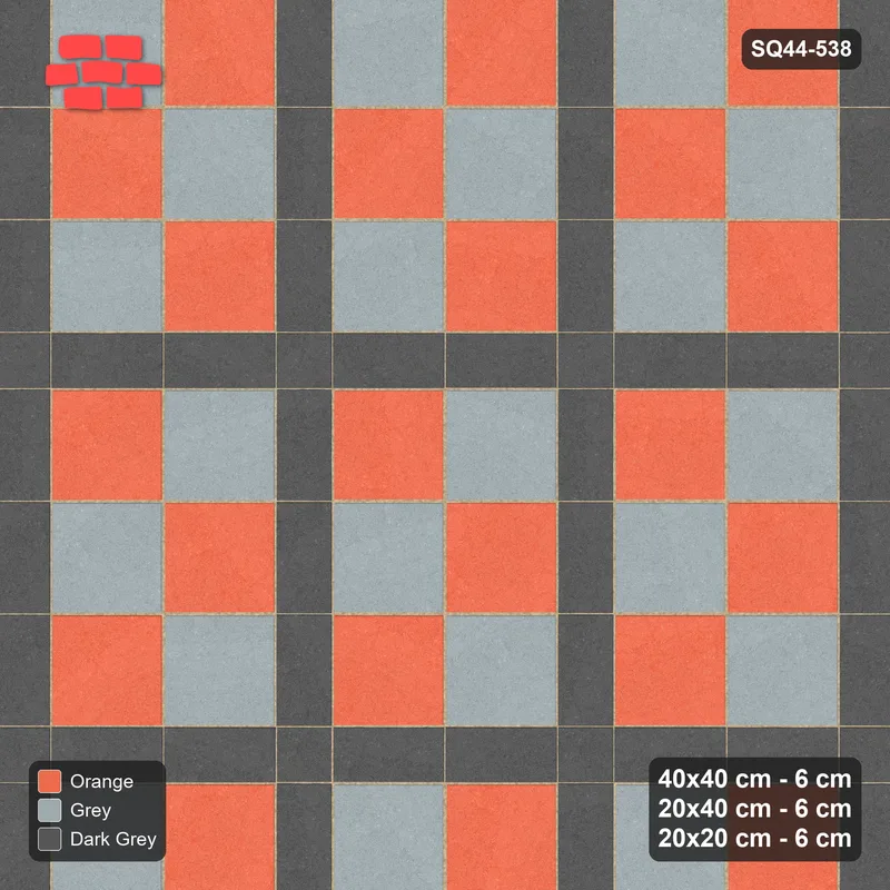 Interlock (Pasco) 40x40 cm · SQ44-538 · Panel Grid 2x3, Two-Tone Slabs, Kerb, 360 cm - Sunset Slate · Top view Interlock (Pasco) 40x40 cm · SQ44-538 · Panel Grid 2x3, Two-Tone Slabs, Kerb, 360 cm - Sunset Slate · Top view
