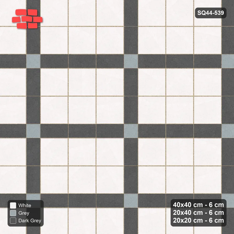 Interlock (Pasco) 40x40 cm · SQ44-539 · Panel Grid 3x2, Accent Crossings, 340 cm - Monochrome · Top view Interlock (Pasco) 40x40 cm · SQ44-539 · Panel Grid 3x2, Accent Crossings, 340 cm - Monochrome · Top view