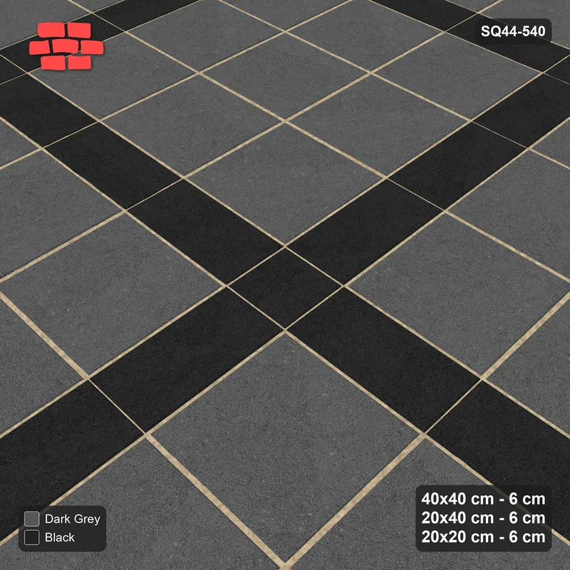 Interlock (Pasco) 40x40 cm · SQ44-540 · Panel Grid 3x3, Dark Plank Lines, Half Edges - Night Sky · Side view Interlock (Pasco) 40x40 cm · SQ44-540 · Panel Grid 3x3, Dark Plank Lines, Half Edges - Night Sky · Side view