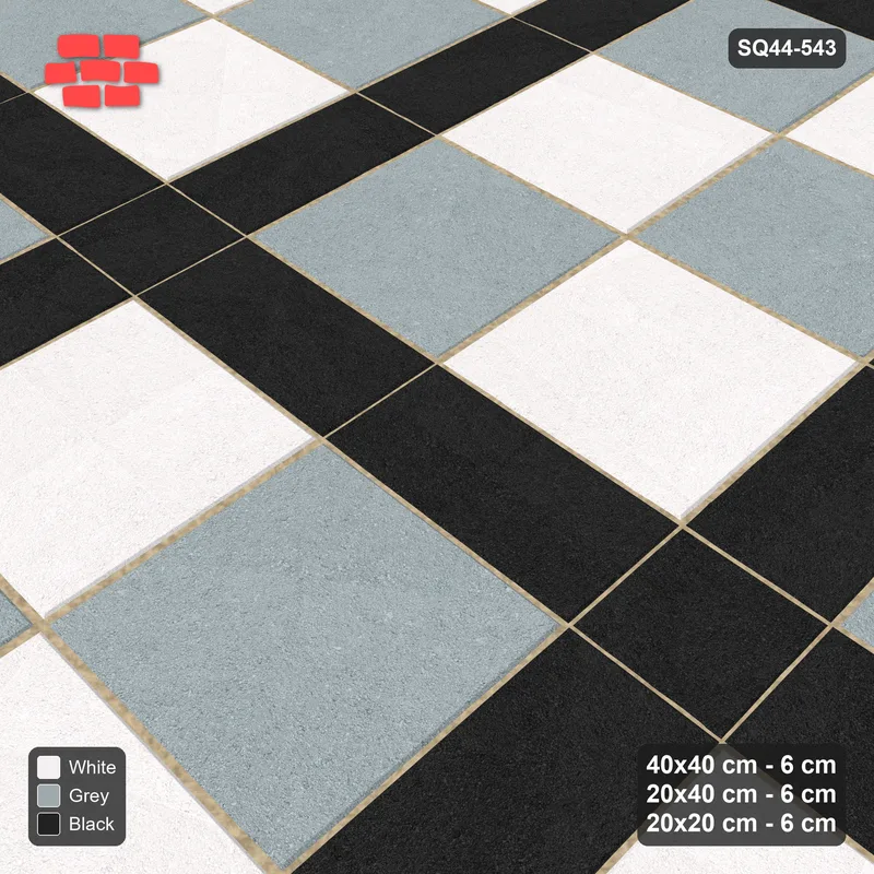 Interlock (Pasco) 40x40 cm · SQ44-543 · Panel Grid 2x3, Two-Tone Slabs, Line + Panel Edges - Tuxedo · Side view Interlock (Pasco) 40x40 cm · SQ44-543 · Panel Grid 2x3, Two-Tone Slabs, Line + Panel Edges - Tuxedo · Side view
