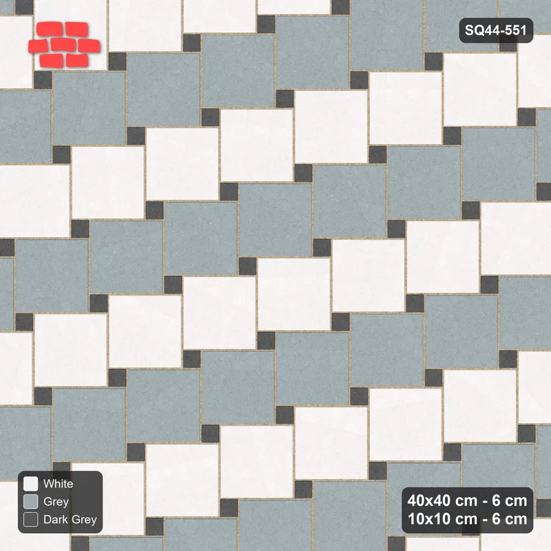 Interlock (Pasco) 40x40 cm · SQ44-551 · Lattice 40+10, Alternating Rows - Monochrome · Top view Interlock (Pasco) 40x40 cm · SQ44-551 · Lattice 40+10, Alternating Rows - Monochrome · Top view