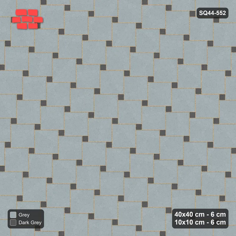 Interlock (Pasco) 40x40 cm · SQ44-552 · Lattice 40+10, Accents (Mirrored) - Charcoal Edge · Top view Interlock (Pasco) 40x40 cm · SQ44-552 · Lattice 40+10, Accents (Mirrored) - Charcoal Edge · Top view