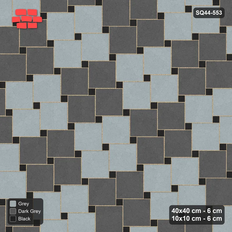 Interlock (Pasco) 40x40 cm · SQ44-553 · Lattice 40+10, Block Chequer + Kerb - Graphite Scale · Top view Interlock (Pasco) 40x40 cm · SQ44-553 · Lattice 40+10, Block Chequer + Kerb - Graphite Scale · Top view