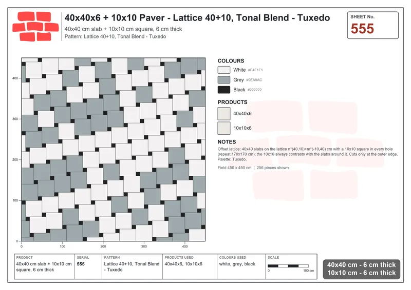 Interlock (Pasco) 40x40 cm · SQ44-555 · Lattice 40+10, Tonal Blend - Tuxedo · Laying plan Interlock (Pasco) 40x40 cm · SQ44-555 · Lattice 40+10, Tonal Blend - Tuxedo · Laying plan