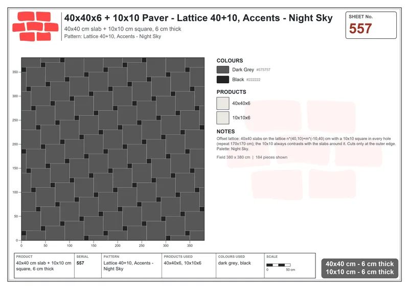 Interlock (Pasco) 40x40 cm · SQ44-557 · Lattice 40+10, Accents - Night Sky · Laying plan Interlock (Pasco) 40x40 cm · SQ44-557 · Lattice 40+10, Accents - Night Sky · Laying plan