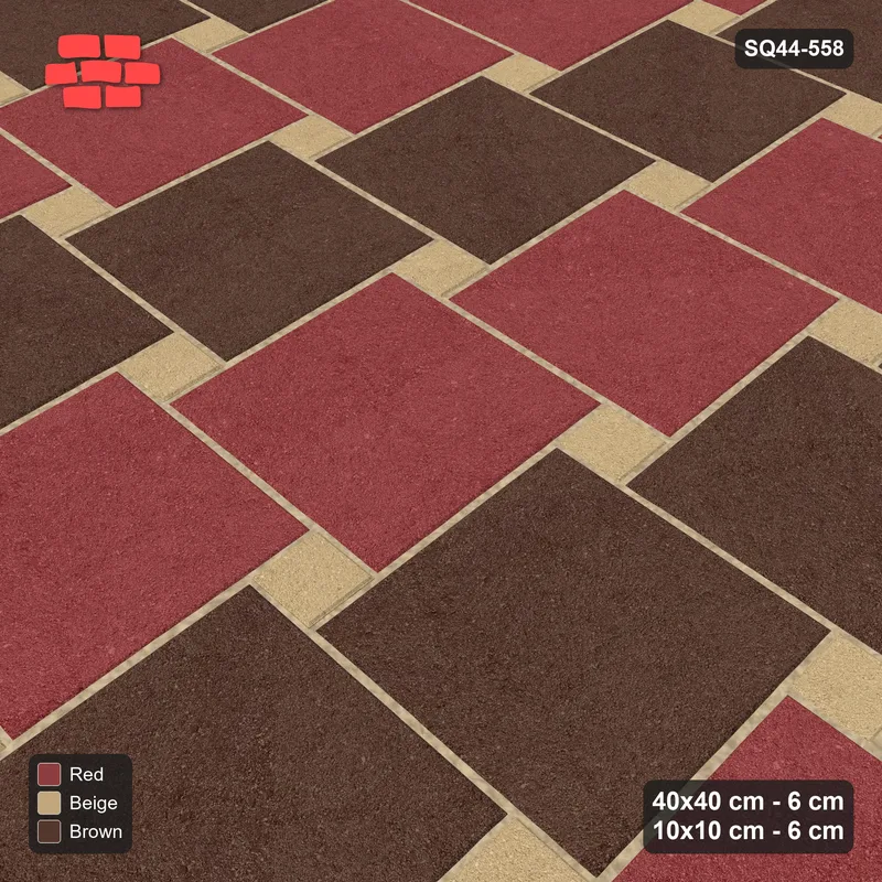 Interlock (Pasco) 40x40 cm · SQ44-558 · Lattice 40+10, Alternating Rows (Mirrored) + Kerb - Tuscany · Side view Interlock (Pasco) 40x40 cm · SQ44-558 · Lattice 40+10, Alternating Rows (Mirrored) + Kerb - Tuscany · Side view
