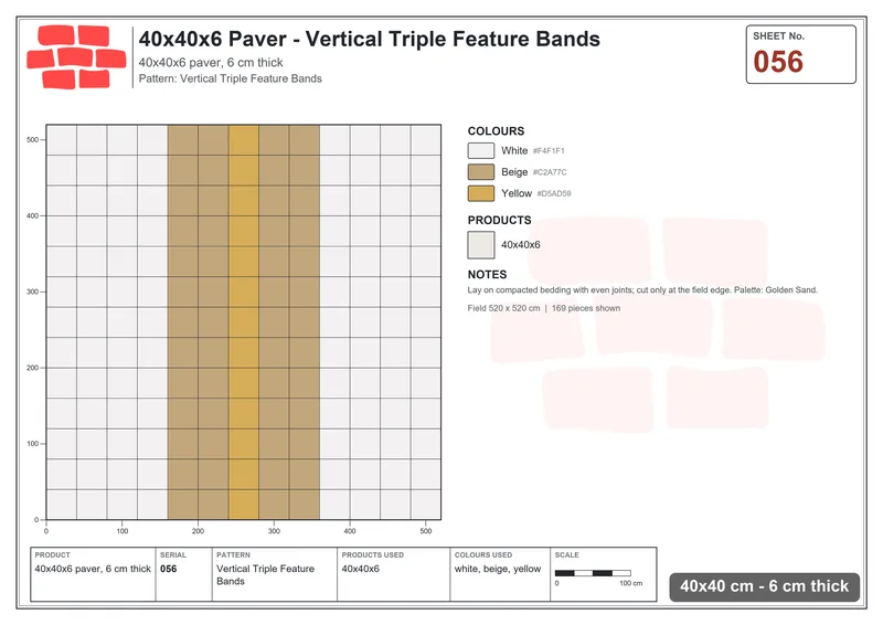 Interlock (Pasco) 40x40 cm · SQ44-56 · Vertical Triple Feature Bands · Laying plan Interlock (Pasco) 40x40 cm · SQ44-56 · Vertical Triple Feature Bands · Laying plan