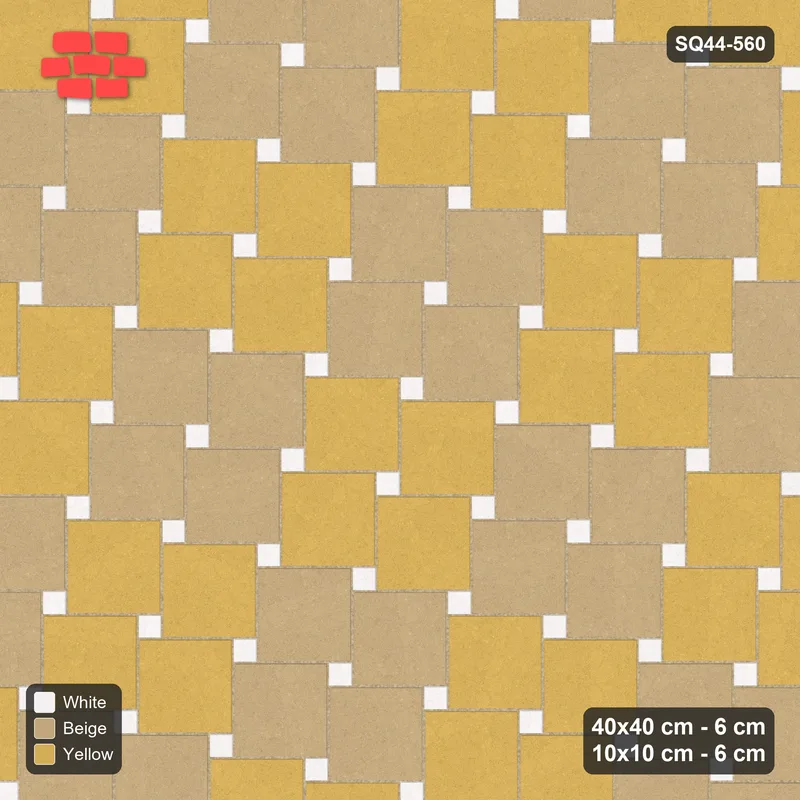 Interlock (Pasco) 40x40 cm · SQ44-560 · Lattice 40+10, Block Chequer (Mirrored) - Golden Sand · Top view Interlock (Pasco) 40x40 cm · SQ44-560 · Lattice 40+10, Block Chequer (Mirrored) - Golden Sand · Top view