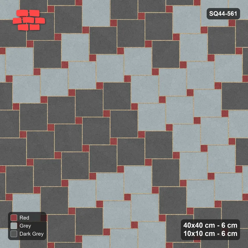 Interlock (Pasco) 40x40 cm · SQ44-561 · Lattice 40+10, Tonal Blend - Urban Brick · Top view Interlock (Pasco) 40x40 cm · SQ44-561 · Lattice 40+10, Tonal Blend - Urban Brick · Top view