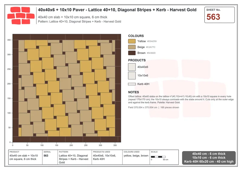Interlock (Pasco) 40x40 cm · SQ44-563 · Lattice 40+10, Diagonal Stripes + Kerb - Harvest Gold · Laying plan Interlock (Pasco) 40x40 cm · SQ44-563 · Lattice 40+10, Diagonal Stripes + Kerb - Harvest Gold · Laying plan