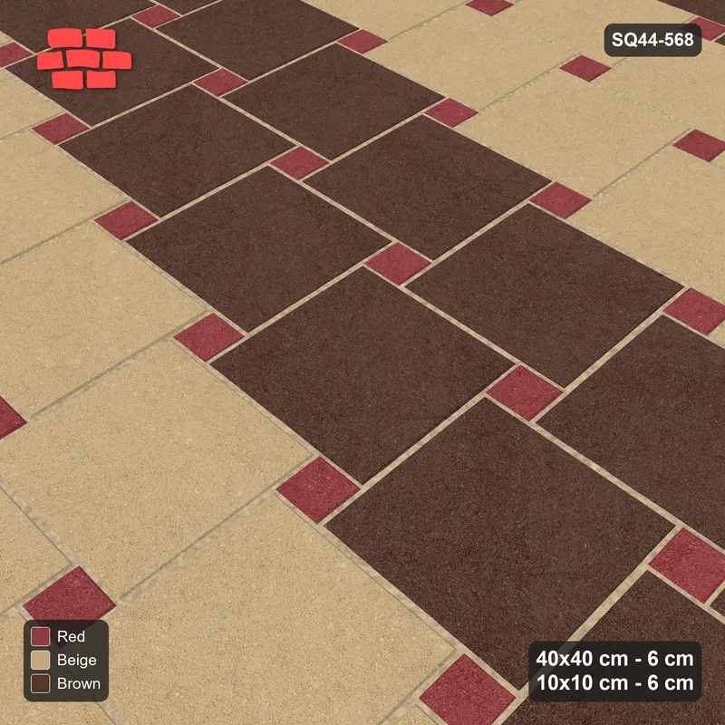 Interlock (Pasco) 40x40 cm · SQ44-568 · Lattice 40+10, Diagonal Stripes (Mirrored) + Kerb - Tuscany · Side view Interlock (Pasco) 40x40 cm · SQ44-568 · Lattice 40+10, Diagonal Stripes (Mirrored) + Kerb - Tuscany · Side view