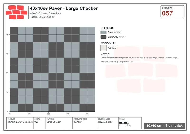 Interlock (Pasco) 40x40 cm · SQ44-57 · Large Checker · Laying plan Interlock (Pasco) 40x40 cm · SQ44-57 · Large Checker · Laying plan