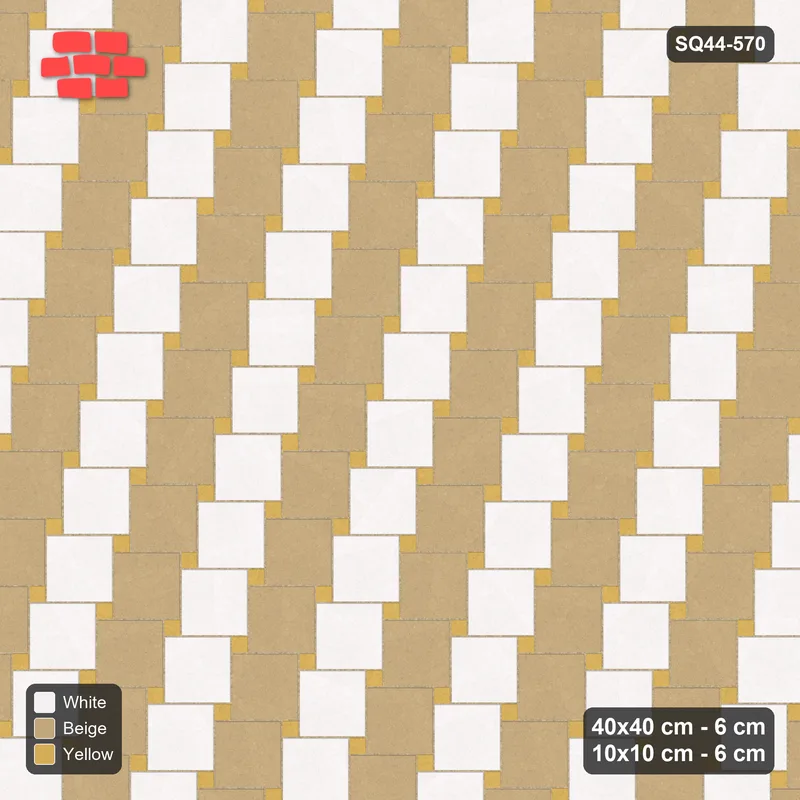 Interlock (Pasco) 40x40 cm · SQ44-570 · Lattice 40+10, Alternating Rows (Mirrored) - Golden Sand · Top view Interlock (Pasco) 40x40 cm · SQ44-570 · Lattice 40+10, Alternating Rows (Mirrored) - Golden Sand · Top view