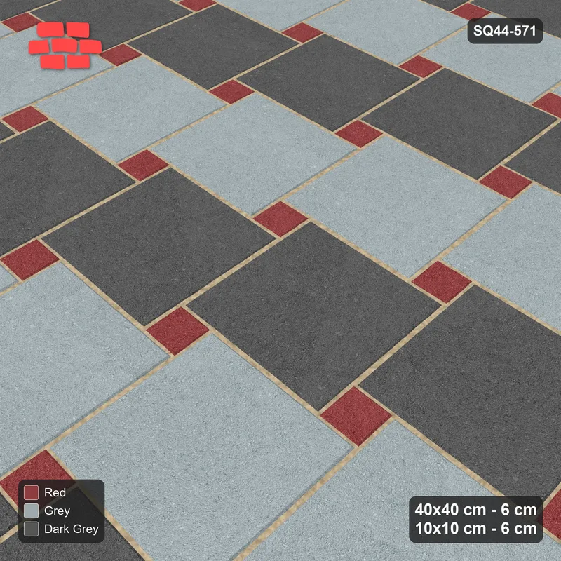 Interlock (Pasco) 40x40 cm · SQ44-571 · Lattice 40+10, Alternating Rows - Urban Brick · Side view Interlock (Pasco) 40x40 cm · SQ44-571 · Lattice 40+10, Alternating Rows - Urban Brick · Side view