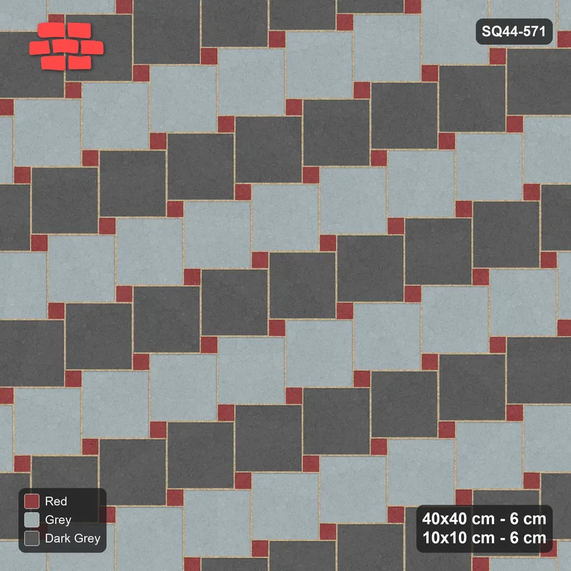 Interlock (Pasco) 40x40 cm · SQ44-571 · Lattice 40+10, Alternating Rows - Urban Brick · Top view Interlock (Pasco) 40x40 cm · SQ44-571 · Lattice 40+10, Alternating Rows - Urban Brick · Top view