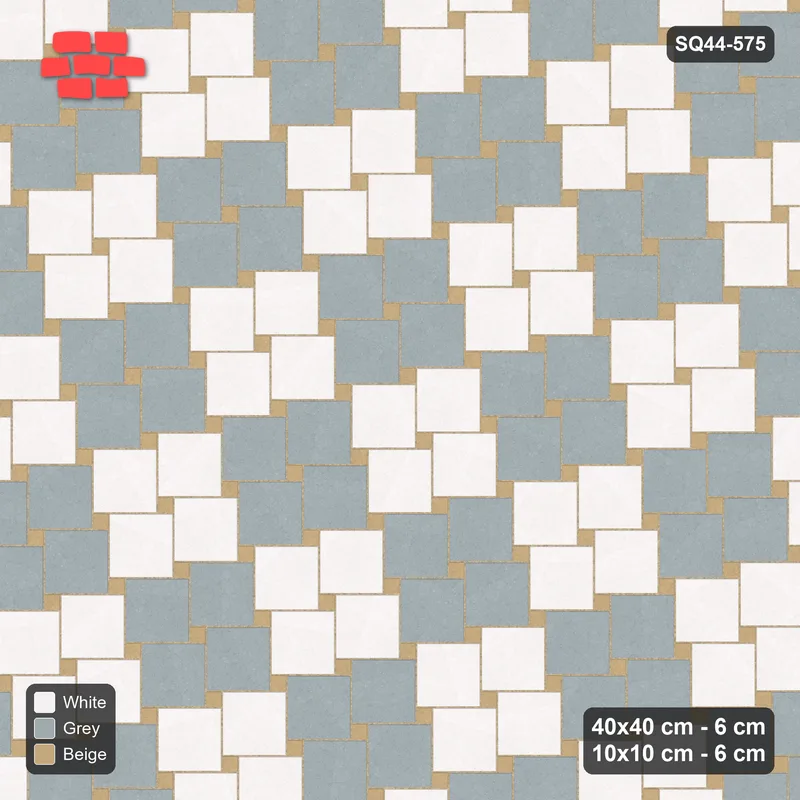 Interlock (Pasco) 40x40 cm · SQ44-575 · Lattice 40+10, Block Chequer - Coastal · Top view Interlock (Pasco) 40x40 cm · SQ44-575 · Lattice 40+10, Block Chequer - Coastal · Top view