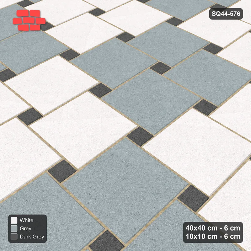 Interlock (Pasco) 40x40 cm · SQ44-576 · Lattice 40+10, Block Chequer (Mirrored) - Monochrome · Side view Interlock (Pasco) 40x40 cm · SQ44-576 · Lattice 40+10, Block Chequer (Mirrored) - Monochrome · Side view