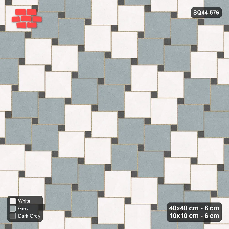 Interlock (Pasco) 40x40 cm · SQ44-576 · Lattice 40+10, Block Chequer (Mirrored) - Monochrome · Top view Interlock (Pasco) 40x40 cm · SQ44-576 · Lattice 40+10, Block Chequer (Mirrored) - Monochrome · Top view