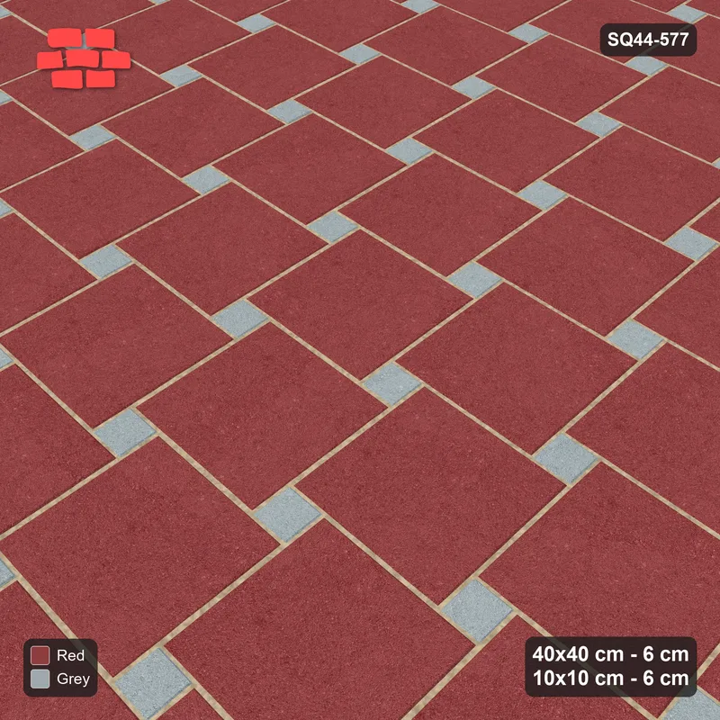 Interlock (Pasco) 40x40 cm · SQ44-577 · Lattice 40+10, Accents - Brick & Ash · Side view Interlock (Pasco) 40x40 cm · SQ44-577 · Lattice 40+10, Accents - Brick & Ash · Side view
