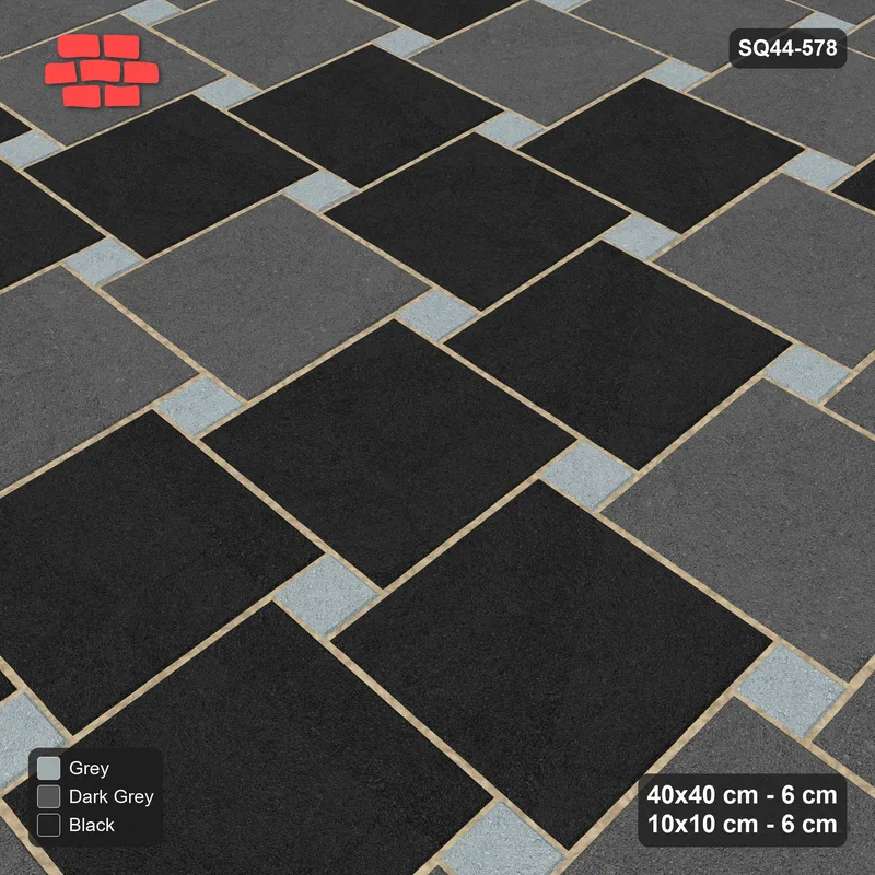 Interlock (Pasco) 40x40 cm · SQ44-578 · Lattice 40+10, Tonal Blend Mirrored + Kerb - Graphite Scale · Side view Interlock (Pasco) 40x40 cm · SQ44-578 · Lattice 40+10, Tonal Blend Mirrored + Kerb - Graphite Scale · Side view